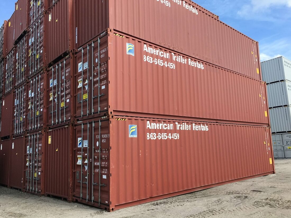 40 Foot stack of red storage containers
