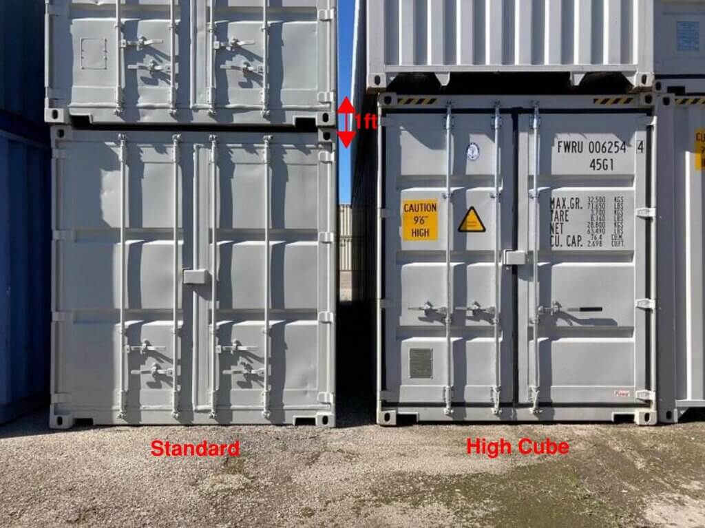 standard height container next to high cube container
