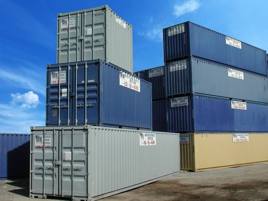 10-20-40 foot containers in a stack