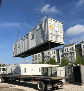 Double Office being hoisted with a crane.