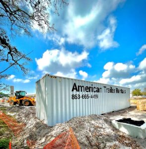 Tampa 40' storage container at construction site