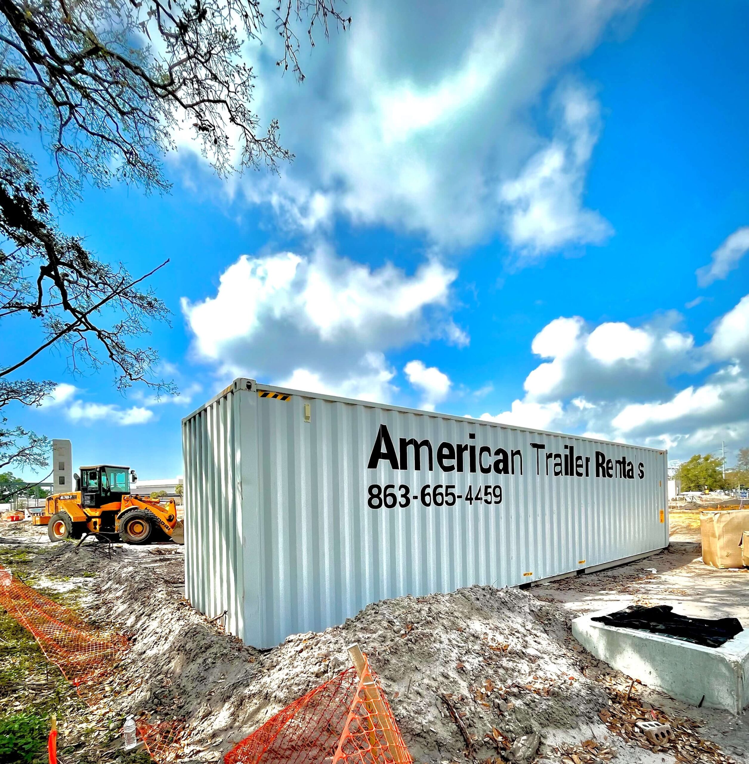 Tampa 40' storage container at construction site