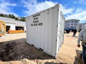 10' storage container at construction site