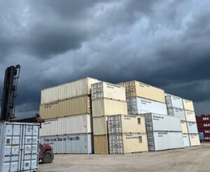 Stack of containers in a storm