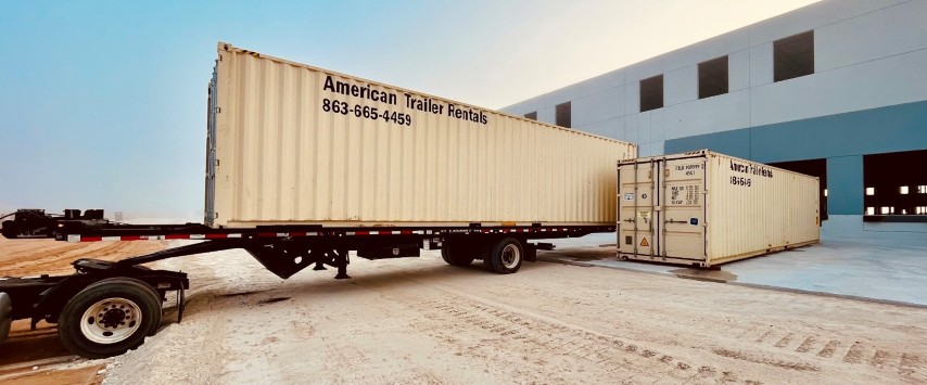 40' STORAGE CONTAINER ON SITE ON TRAILER/LANDOLL